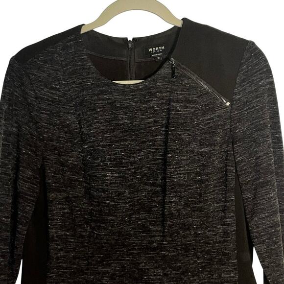 Worth New York Dark Brown Heather Sheath Dress Size 10 Wool Blend Zip Shoulder - Picture 2 of 8